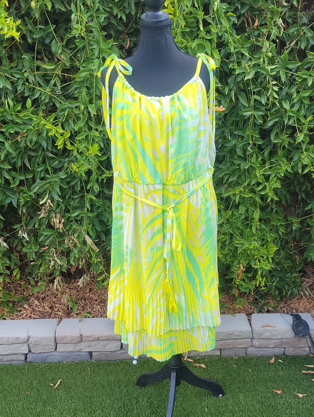 Lane Bryant Neon Yellow and Lime Green Tropical Dress